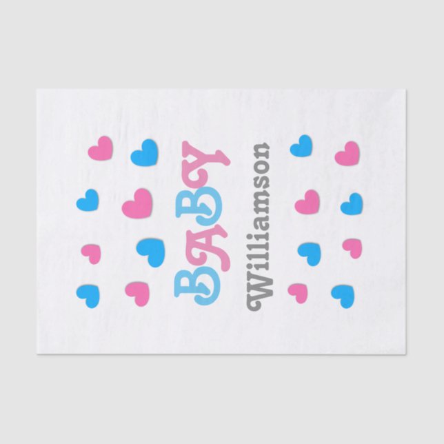 Gender Reveal Baby Shower Hearts Collection A23 Tissue Paper (Front)