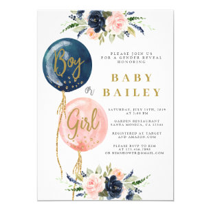 Gender reveal baby shower invitation, balloon baby invitation