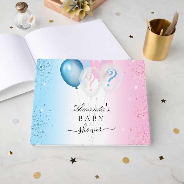 Gender reveal baby shower party blue pink  guest book (Front Open)