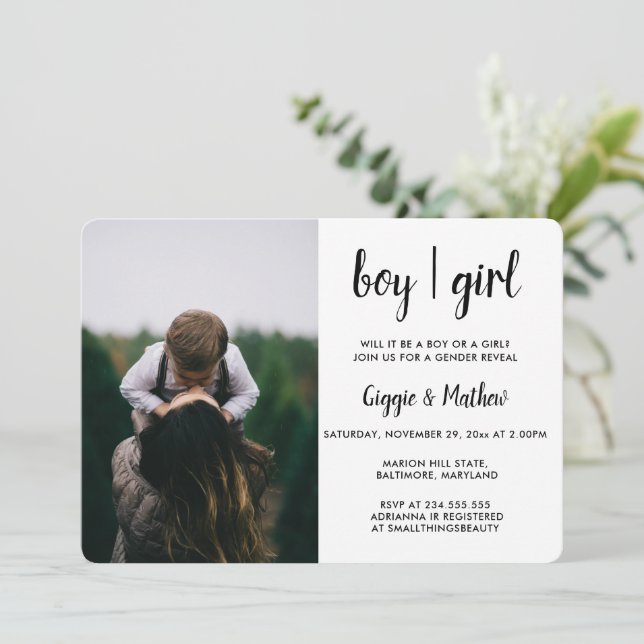 Gender Reveal | Baby Shower Photo Minimal Chevron Invitation (Standing Front)