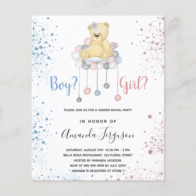 Gender reveal baby shower teddy bear blue pink  (Front)