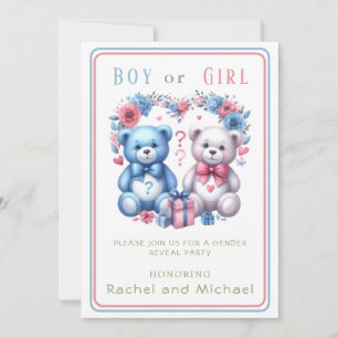 Gender reveal baby shower Teddy Bear blue pink - Invitation