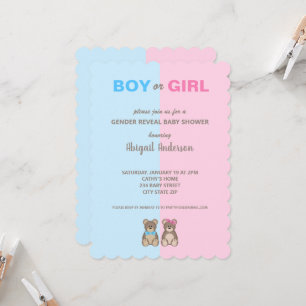 Gender Reveal Baby Shower Teddy Bears Invitation