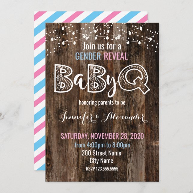 Gender Reveal BaByQ Invitation (Front/Back)