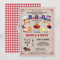 Gender Reveal BabyQ party invite. Independence day