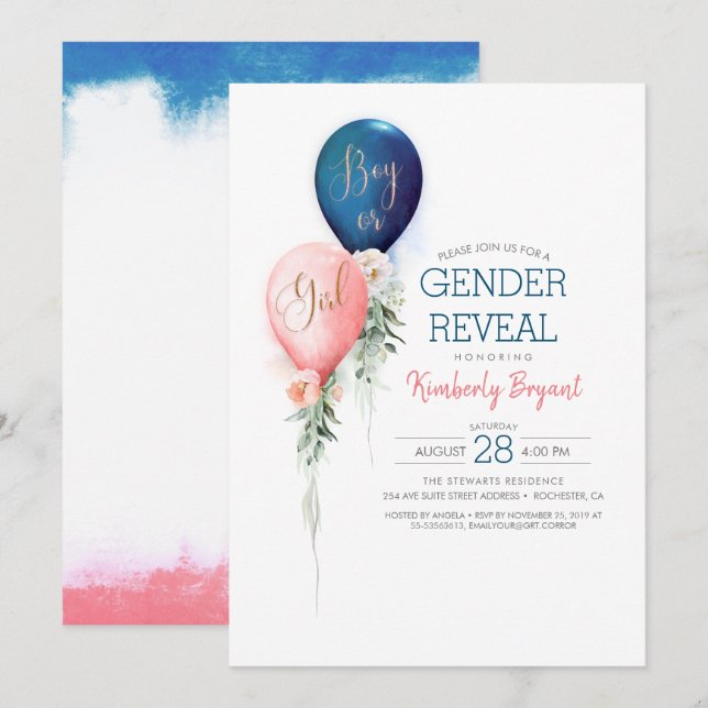 Gender Reveal Balloons Baby Shower invitation (Front/Back)