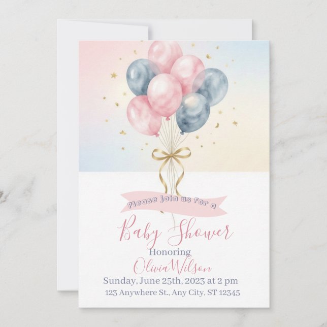 Gender Reveal Balloons Invitation  (Front)