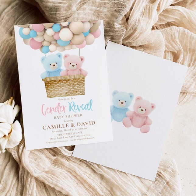Gender Reveal Bear Hot Air Balloon Invitation (Creator Uploaded)