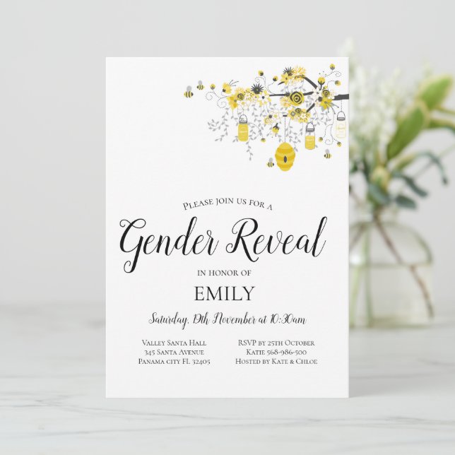 Gender Reveal Bee Baby Shower Invitation (Standing Front)