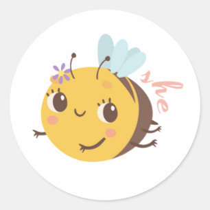 Gender Reveal Bee Theme Party Round Sticker Her