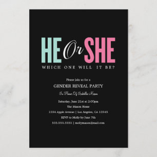 Gender Reveal - Black   Party Invite