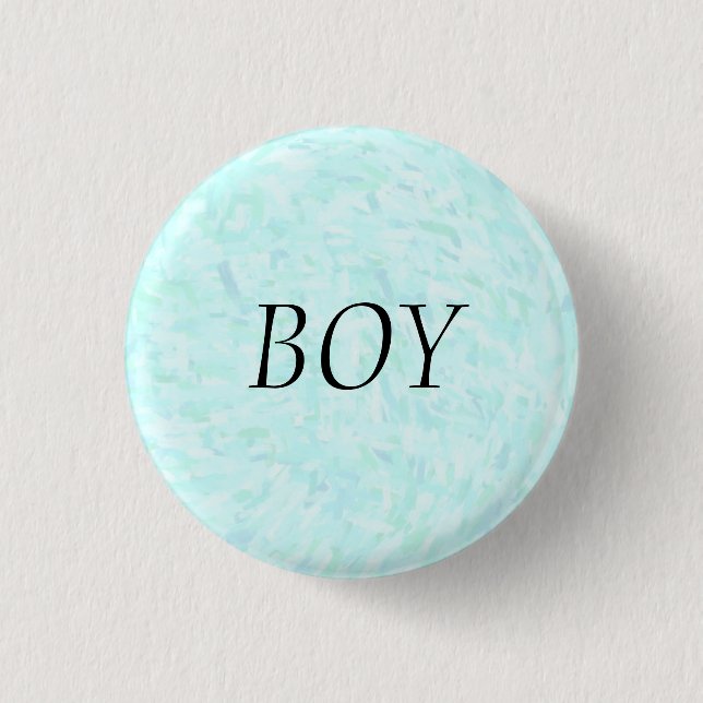 Gender Reveal Blue Confetti "BOY" Pin Button (Front)