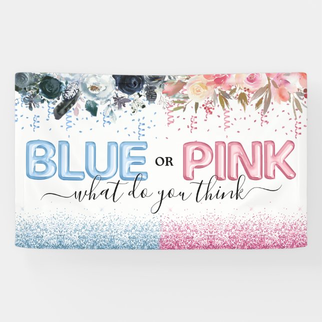 Gender Reveal Blue or Pink Baby Shower Banner (Horizontal)