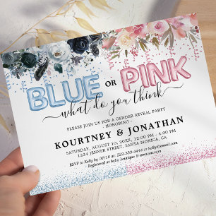 Gender Reveal Blue or Pink Baby Shower Invitation