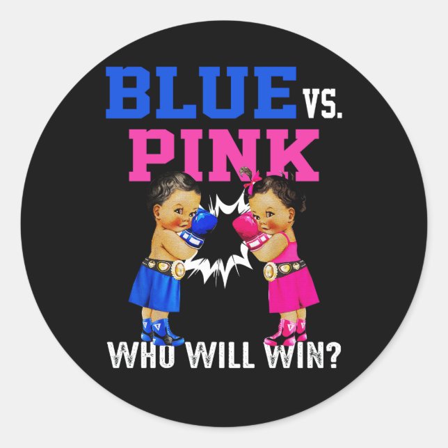 Gender Reveal Blue vs Pink Ethnic Boxing Babies Bo Classic Round Sticker (Front)