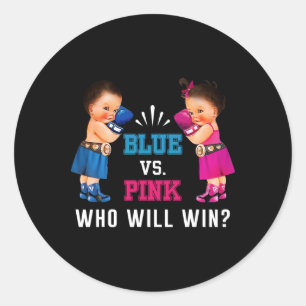 Gender Reveal Blue Vs Pink Ethnic Boxing Babies Classic Round Sticker
