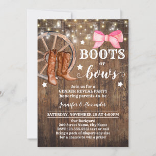 Gender Reveal Boots or Bows Invitation