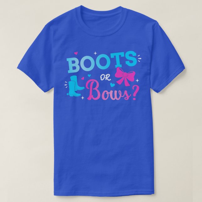 Gender reveal boots or bows matching baby party T-Shirt (Design Front)