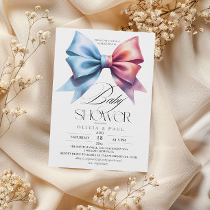 Gender Reveal Bow Pink and blue Baby Boy Girl  Invitation