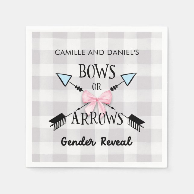 Gender Reveal Bows or Arrows Baby Shower Napkin (Front)