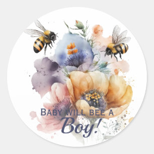 Gender Reveal Boy Baby Will Bee Classic Round Sticker