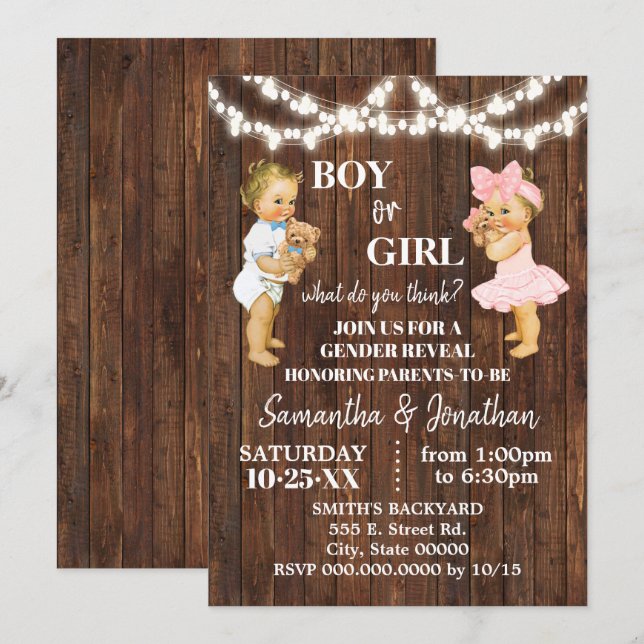 Gender Reveal Boy or Girl Baby Shower Invitation (Front/Back)