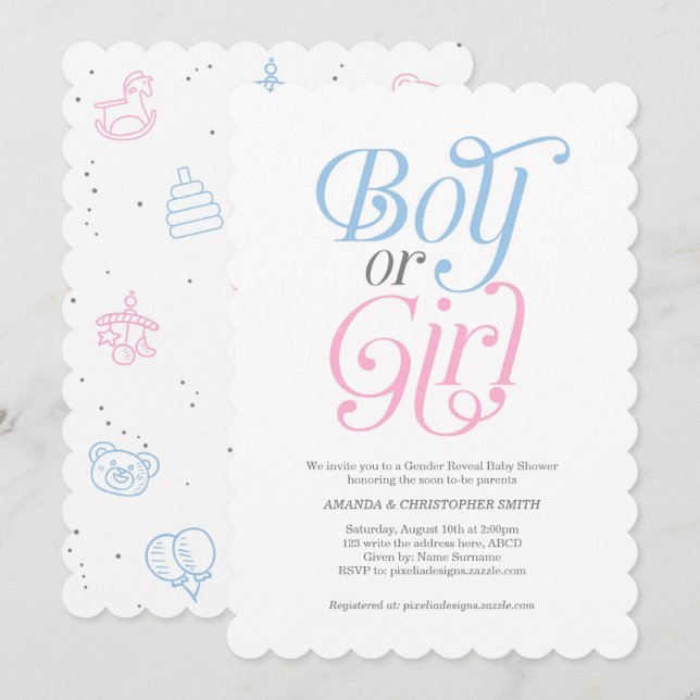 Gender Reveal, Boy or Girl, He or She, Modern Invitation (Front/Back)