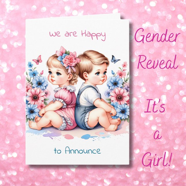 Gender Reveal | Boy or Girl, It's a Girl! Card (Creator Uploaded)