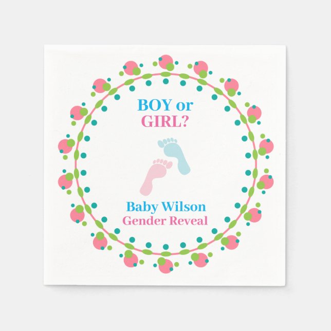 Gender Reveal Boy or Girl Pink Blue Napkin (Front)
