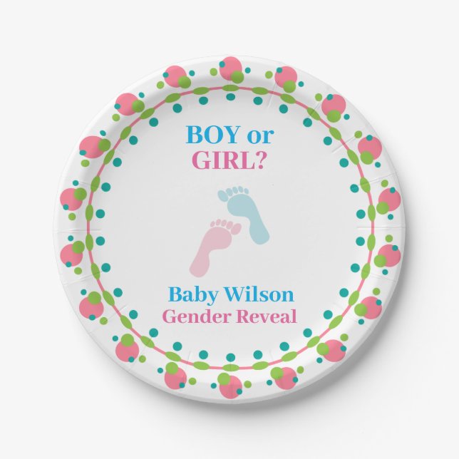 Gender Reveal Boy or Girl Pink Blue Paper Plate (Front)