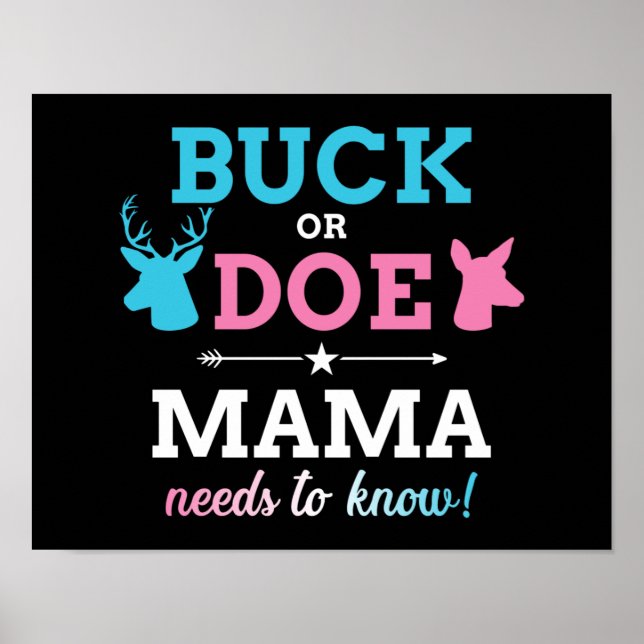 Gender reveal buck or doe mama matching baby party poster (Front)