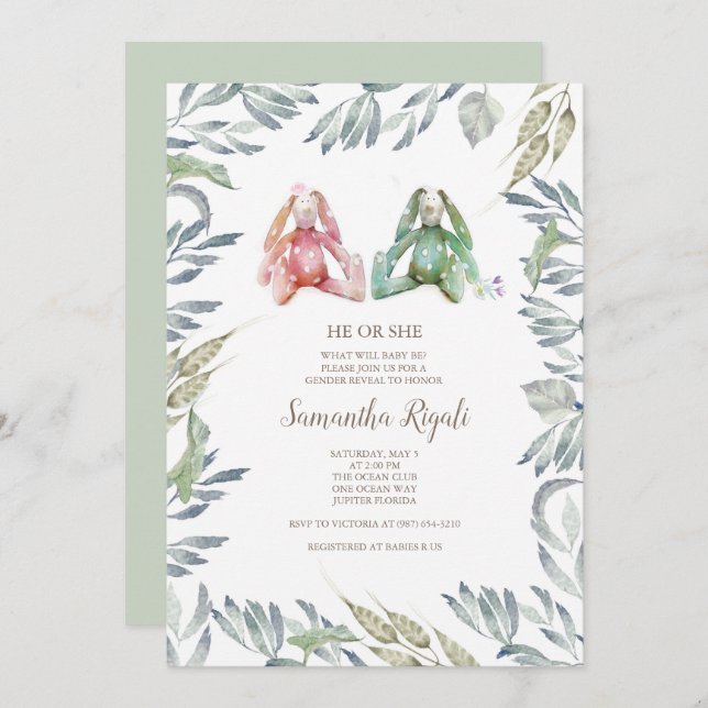 Gender Reveal Bunny Invitation (Front/Back)