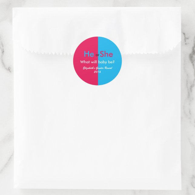 Gender Reveal Classic Round Sticker (Bag)