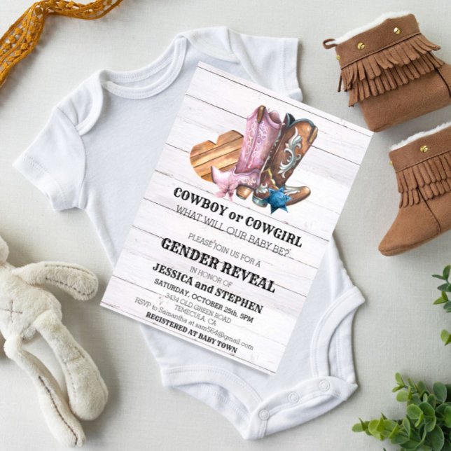 Gender Reveal  Cowboy or Cowgirl Boots Invitation (Creator Uploaded)