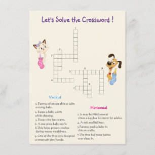 Gender Reveal Crossword Party Game Card