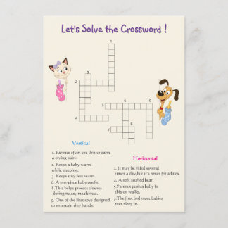 Gender Reveal Crossword Party Game Card