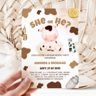 Gender Reveal Cute Cow Boho Rustic Invitation