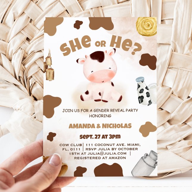 Gender Reveal Cute Cow Boho Rustic Invitation (Creator Uploaded)