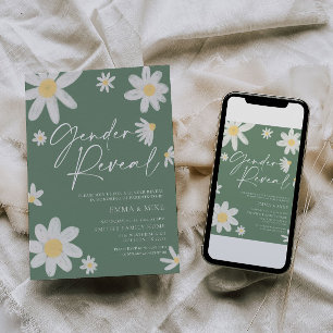 Gender Reveal Daisy Sage Green Invitation