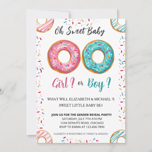 Gender Reveal Doughnut Theme Baby Shower Party Invitation (Front)