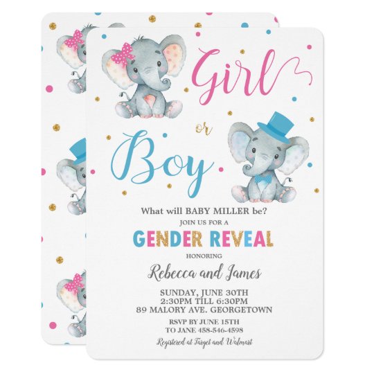Download Gender Reveal Elephant Baby Boy or Baby Girl Invitation ...