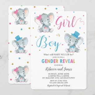 Gender Reveal Elephant Baby Boy or Baby Girl Invitation