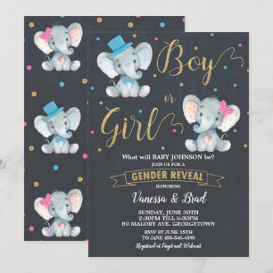 Gender Reveal Elephant Baby Gender Reveal Party Invitation
