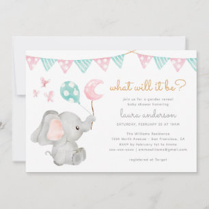 Gender Reveal Elephant Baby Shower Invitation