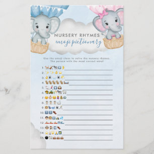 Gender Reveal Elephant Balloon Baby Shower Bingo