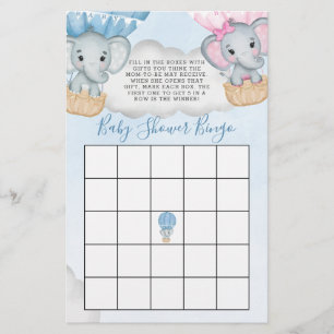 Gender Reveal Elephant Balloon Baby Shower Bingo