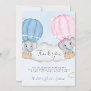 Gender Reveal Elephant Balloon Baby Shower Thank You Card