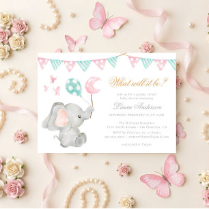 Gender Reveal Elephant Elegant Baby Shower Invitation