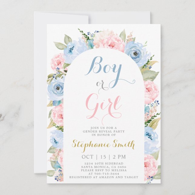Gender Reveal floral Arch Invitation (Front)