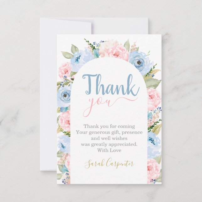 Gender Reveal Floral Arch thank you Note Card (Front)